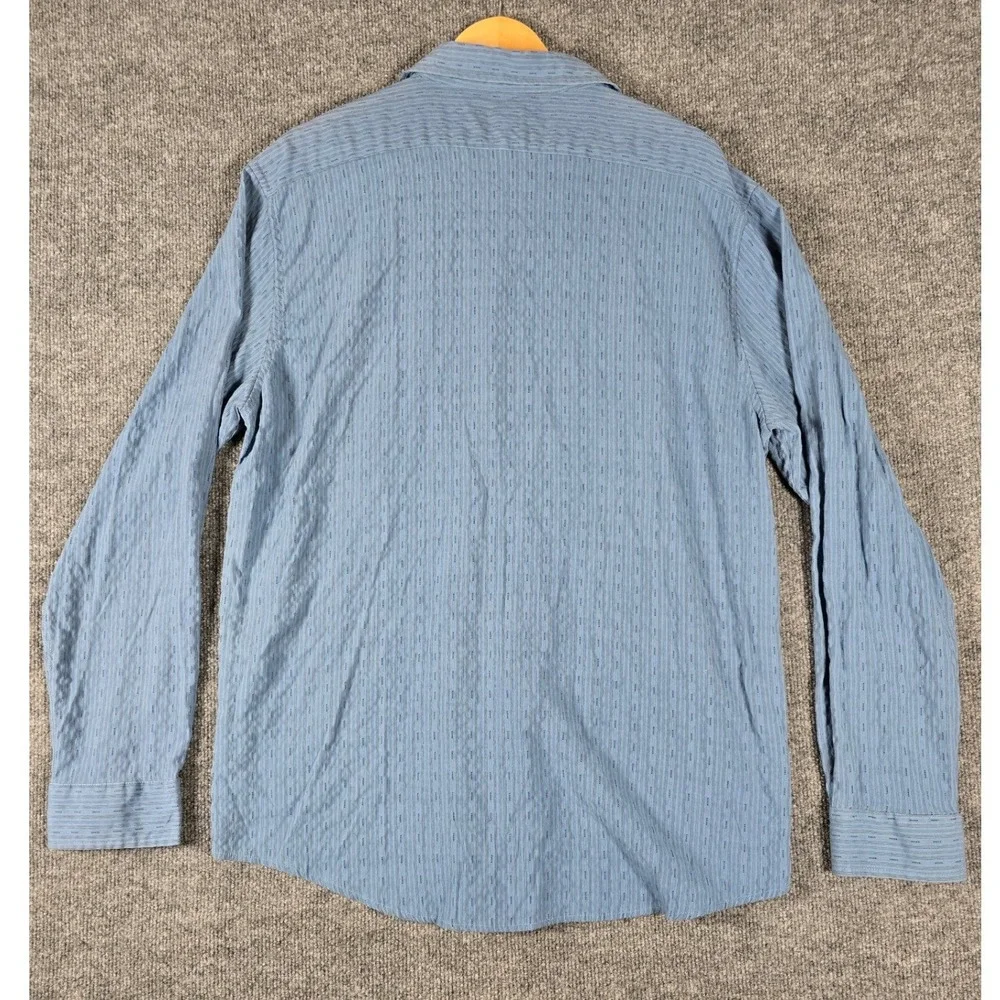 SPRING + MERCER Mens Blue Striped Textured Long Sleeve Button Down Shirt XXL‎